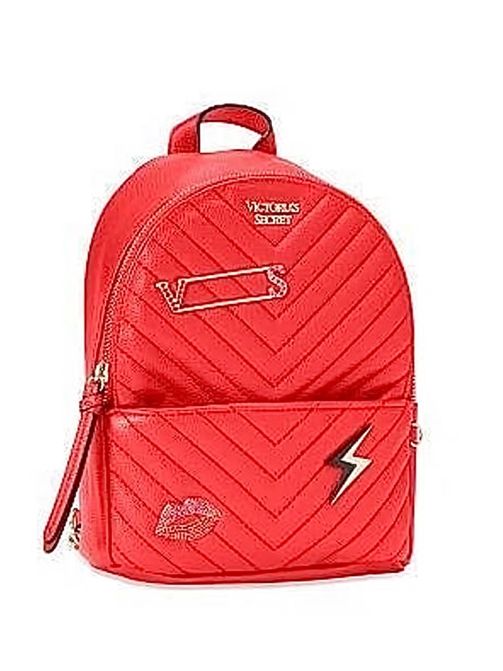 Victoria's Secret Red Quilted Mini Backpack with Patches - Picture 2 of 7